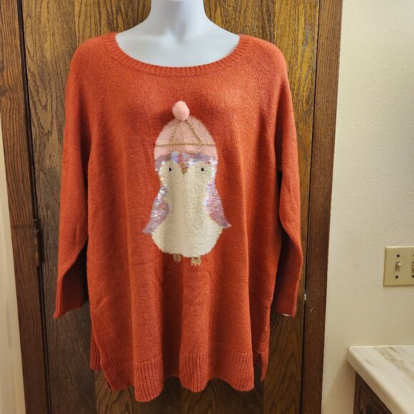 LC Lauren Conrad Sixe 3X Holiday Sequin Penguin Long Sleeve Tunic Sweater NWT - Picture 2 of 12